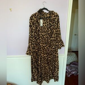 Boohoo Leopard Print Blouse - Brown & Black Beach cover up